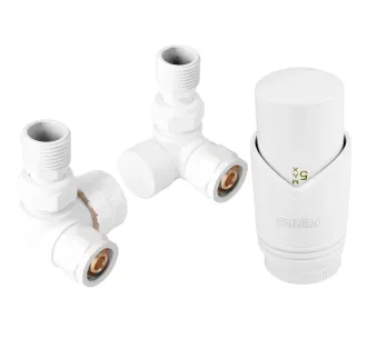 Кран радиаторный осевой Ferro 16*2 белый + термоголовка