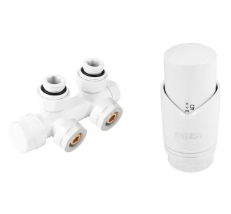 Кран радиаторный двойной Ferro 16*2 белый + термоголовка