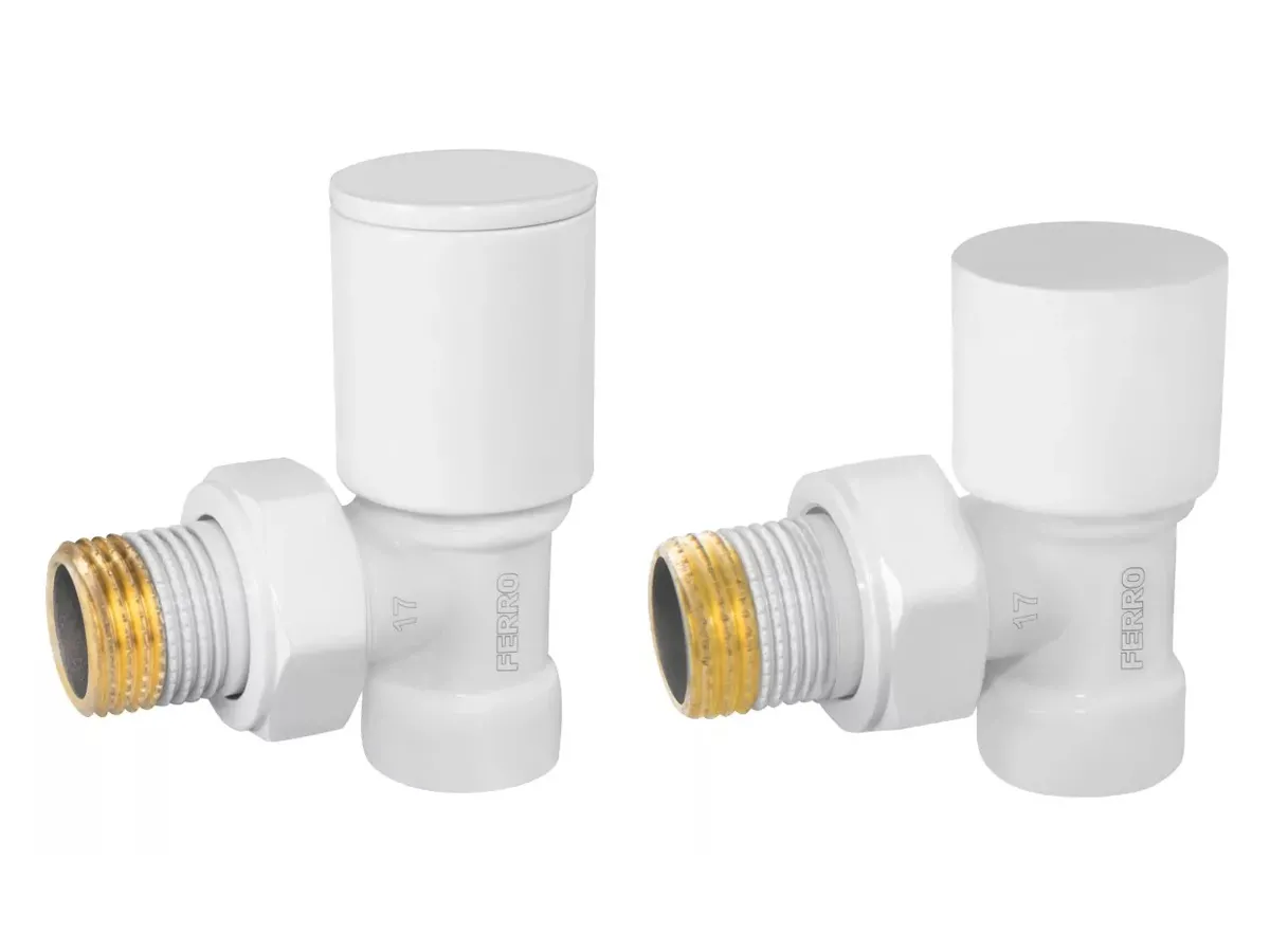 Кран радиаторный угловой Ferro набор 1/2' подача+обратка белый