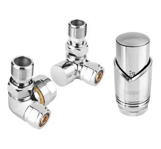 Кран радиаторный осевой Ferro 16*2 хром + термоголовка