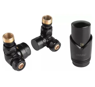 Кран радиаторный осевой Ferro 16*2 черный + термоголовка