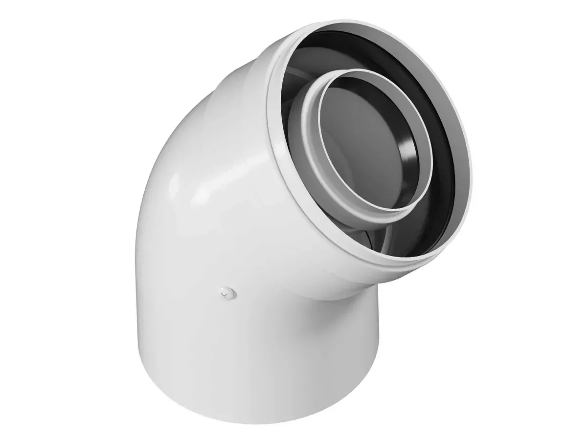 Unghi coaxial, pentru cos de condens D 80/125 mm, 45°