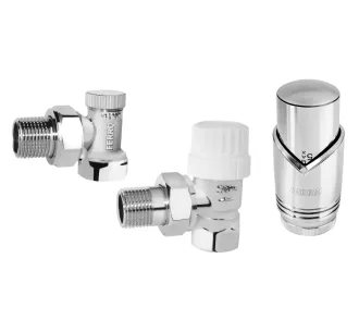 Кран радиаторный угловой Ferro set 1/2' хром + термоголовка