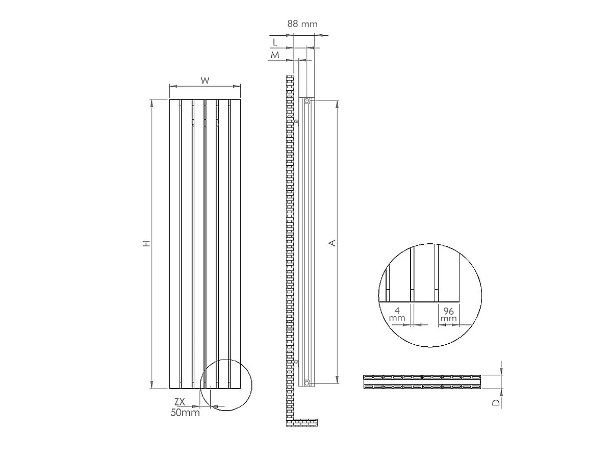 Calorifer decorativ LOJIMAX colecția DIAMOND DOUBLE 1800x496 mm, Alb