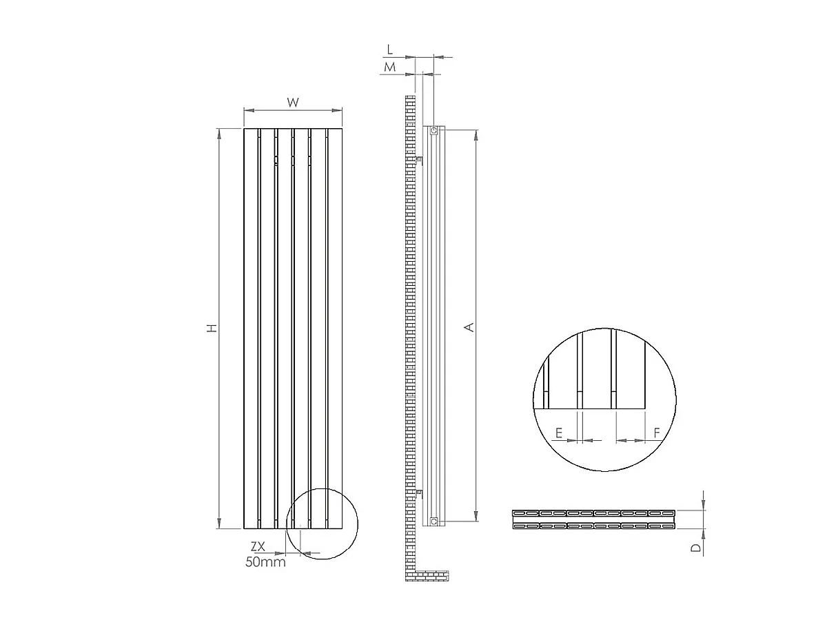 Calorifer decorativ LOJIMAX colecția BAMBOO DOUBLE 1800x479 mm, Alb