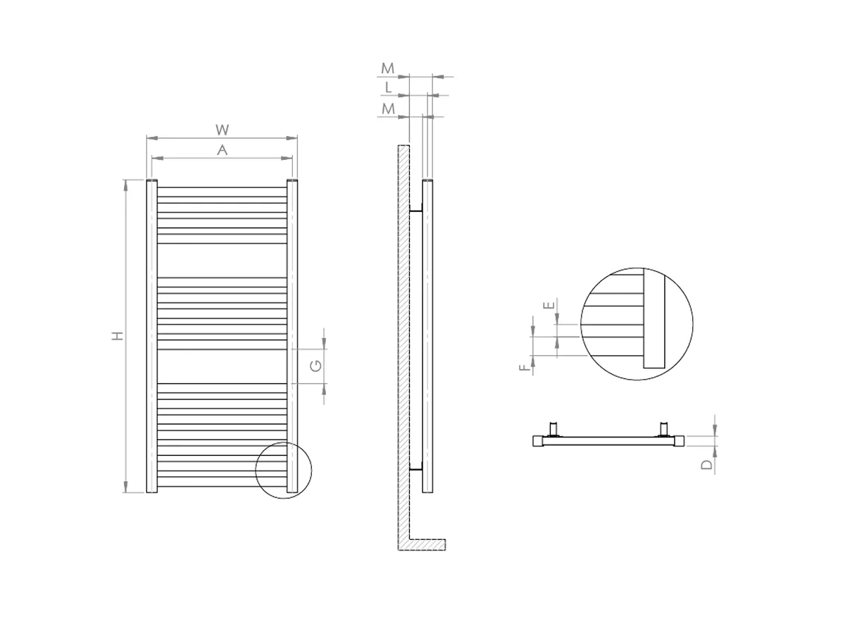 Uscător de prosoape de design LOJIMAX colecția LIA 1000x600 mm, Alb