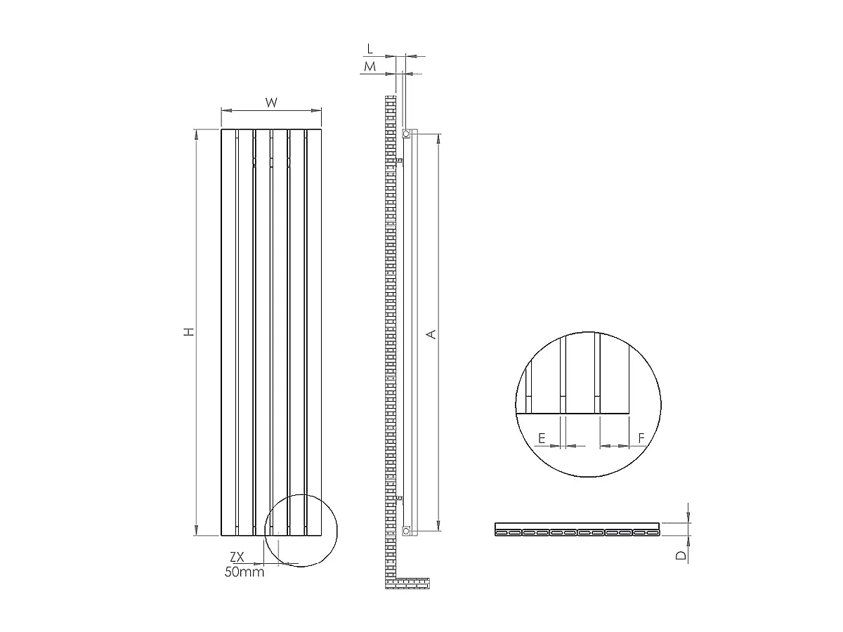 Calorifer decorativ LOJIMAX colecția BAMBOO 1800x359 mm, Alb